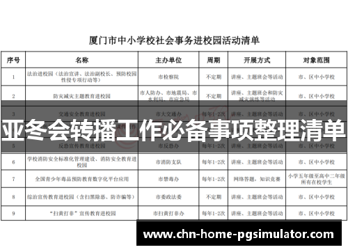 亚冬会转播工作必备事项整理清单